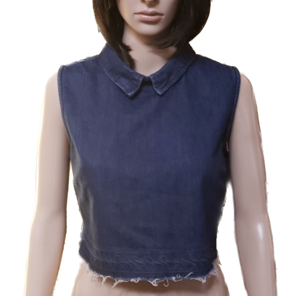 Fashion Union Denim Zip Back Crop Top XL